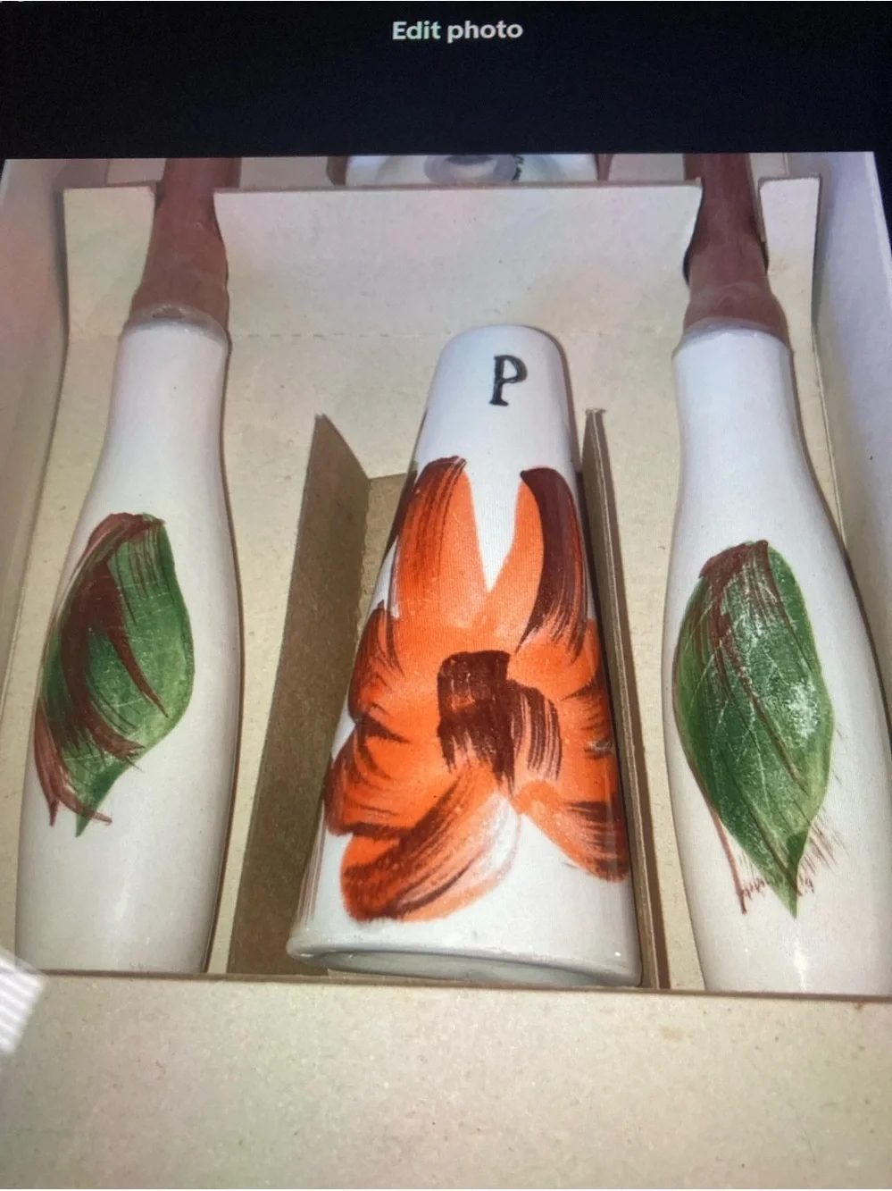 MCM Hand-Painted Ceramic & Wood Salad Serving Set w Salt & Pepper Japan